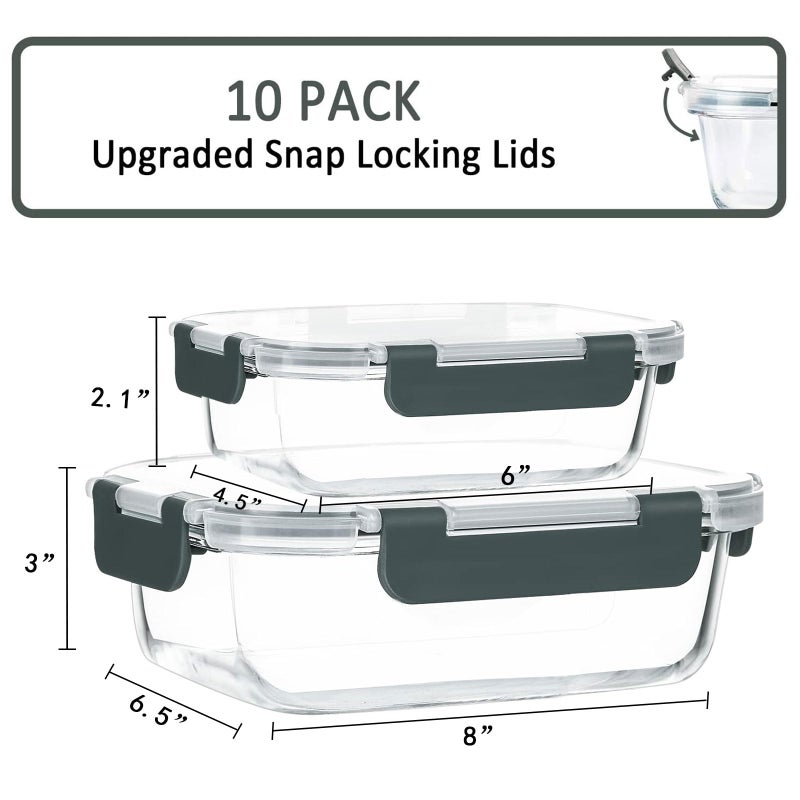 M MCIRCO [10-Pack]Glass Meal Prep Containers with Lids  MCIRCO Glass Food Storage Containers with Snap Locking Lids  Airtight Lunch Containers  Microwave  Oven  Freezer and Dishwasher  White - Image 2